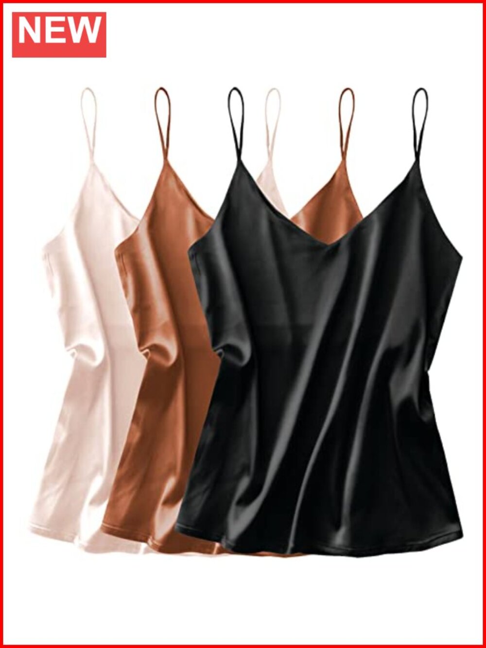 Silk Satin V-Neck Cami 3-Pack Spaghetti Strap Tank Top